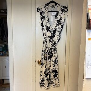 Skies Are Blue Black and White Floral Midi Dress